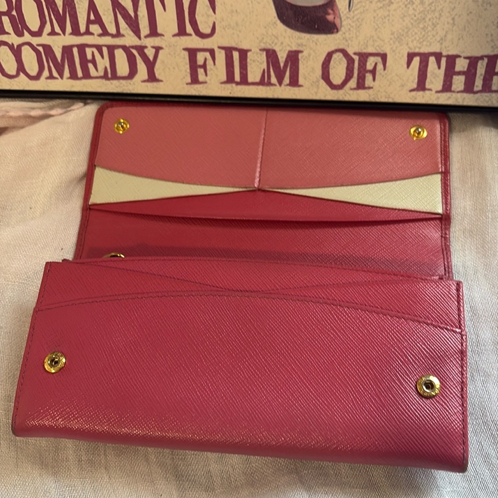 Prada Continental Wallet Pink Saffiano Metal Leather - Picture 4 of 12
